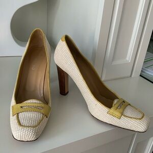 Vintage VALENTINO GARAVANI Raffia Leather Cream Wood Heels Size 41 Authentic